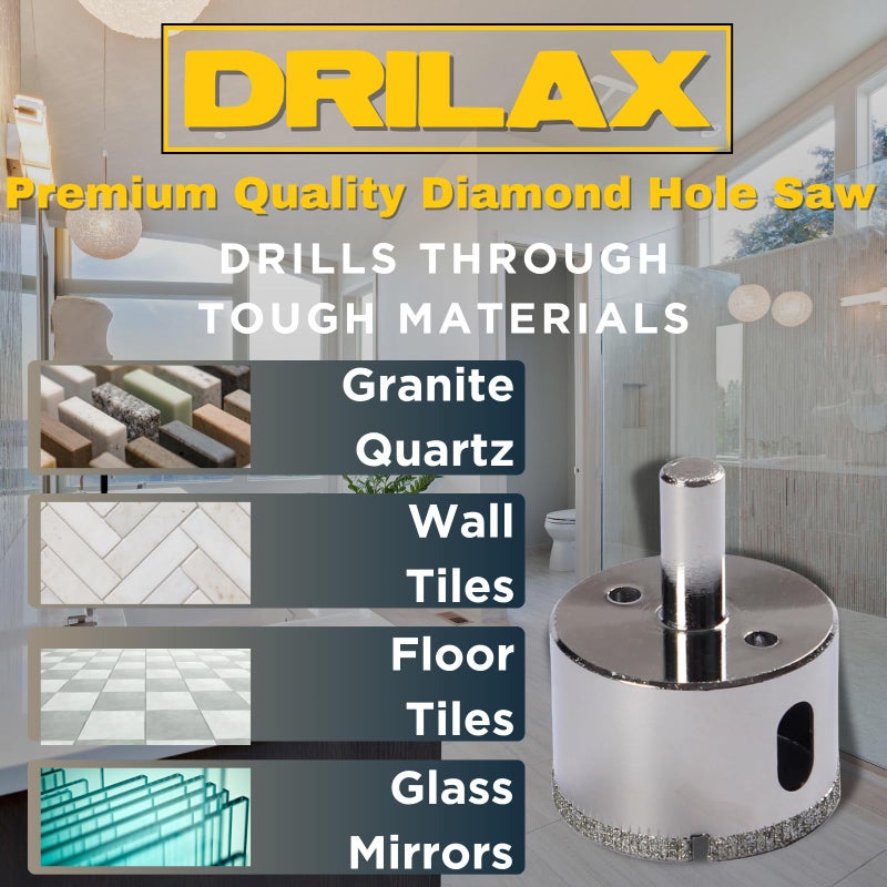 Drilax 2" Diamond Hole Saw for Pipes & Drains | 1-1/8" Deep Cut Drill Bit with 3/8" Shank | for Glass, Ceramic, Porcelain & Tile Renovation - Image 3